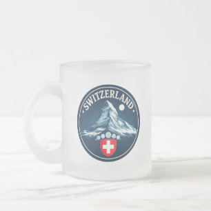 Switzerland Matterhorn Heritage Badge Frosted Glass Coffee Mug