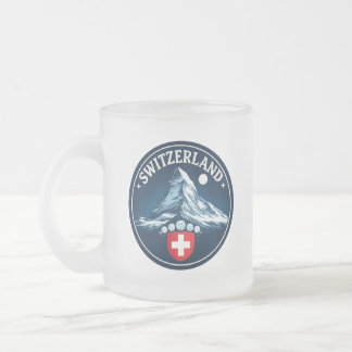 Switzerland Matterhorn Heritage Badge Frosted Glass Coffee Mug