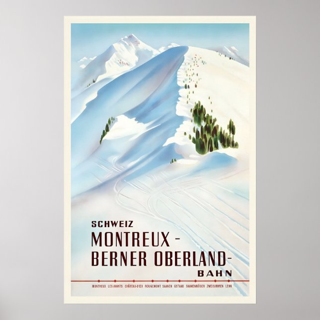 Switzerland Montreux Berner Oberland Vintage Ski Poster (Front)