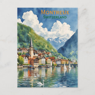 Switzerland Montreux watervolor painting Postcard