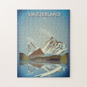 Switzerland Mountains travel poster Jigsaw Puzzle