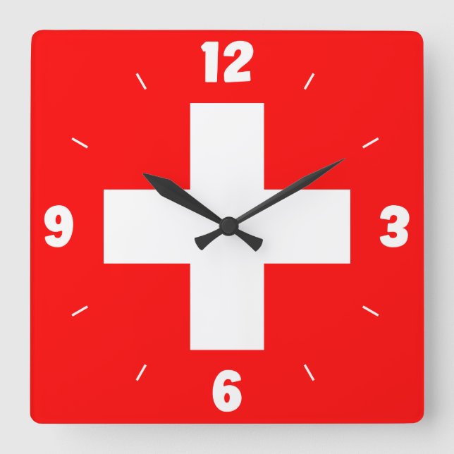 Switzerland National Flag Patriotic Square Wall Clock (Front)