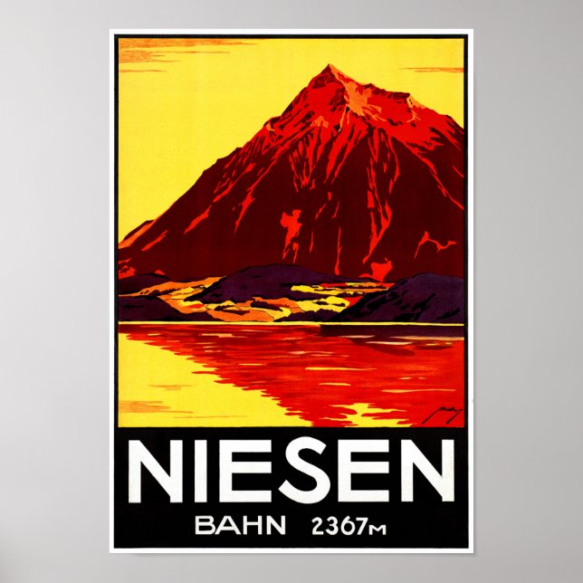 Switzerland Niesen Vintage Travel Poster Restored (Front)