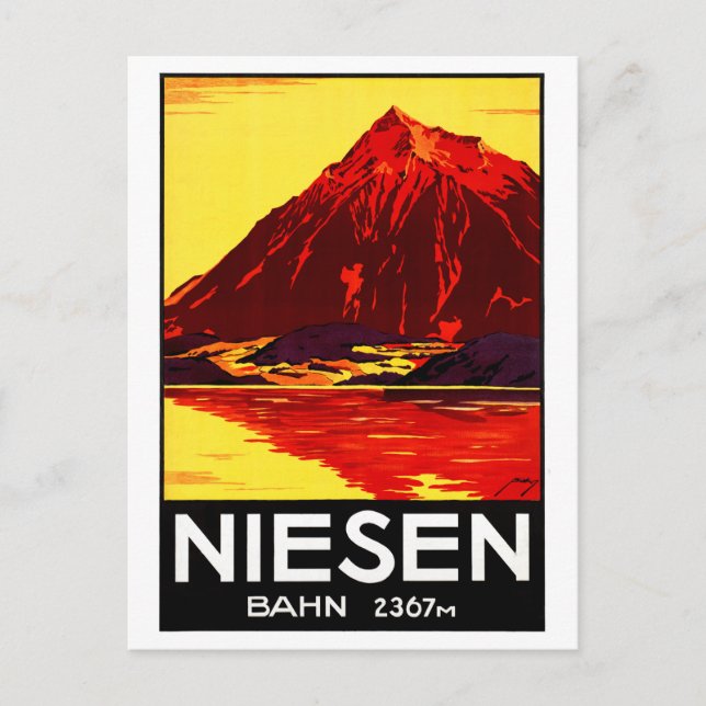 Switzerland Niesen Vintage Travel Poster Restored Postcard (Front)