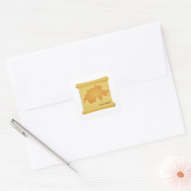 Switzerland On A Parchment Square Sticker (Creator Uploaded)