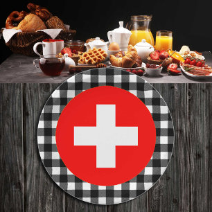 Switzerland Plate, buffalo plaid & Swiss Flag Paper Plate