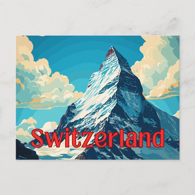 Switzerland Retro Matterhorn Mountain Travel Postcard (Front)