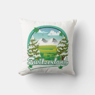 Switzerland retro travel logo cushion