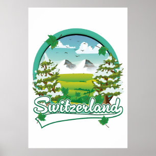 Switzerland retro travel logo poster