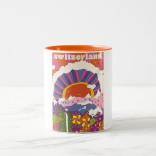 Switzerland Retro travel poster Two-Tone Coffee Mug