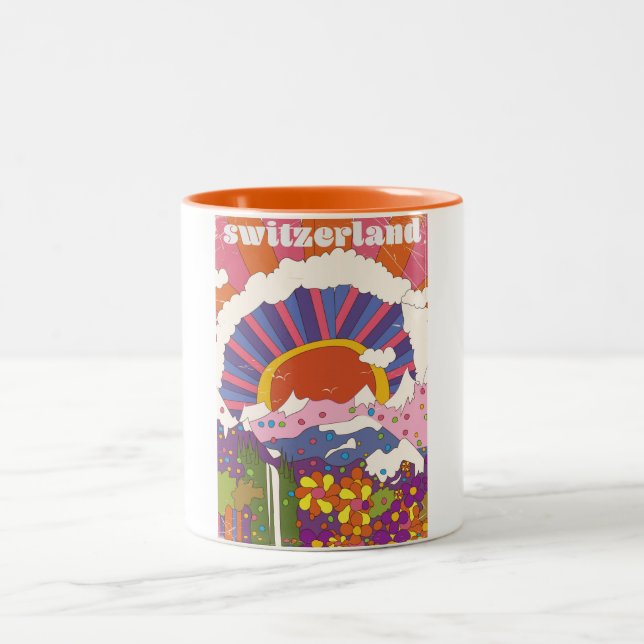 Switzerland Retro travel poster Two-Tone Coffee Mug (Center)