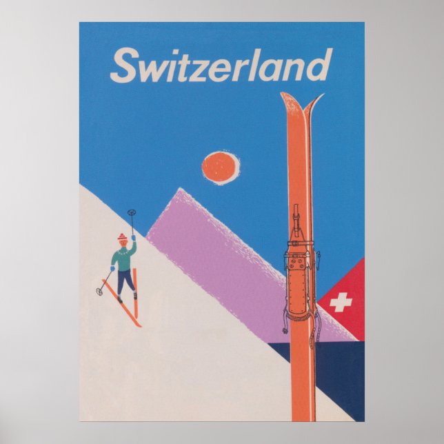 Switzerland Retro Vintage Ski Poster (Front)