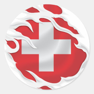 Switzerland Ripped Flag Classic Round Sticker