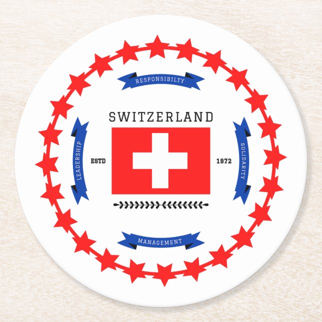 Switzerland  round paper coaster (Front)