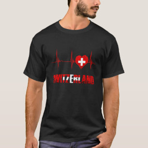 Switzerland Schweiz Swiss Flag Heart Heartbeat EKG T-Shirt