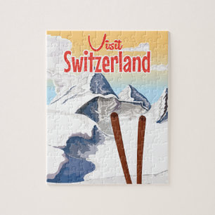 Switzerland Ski travel poster Jigsaw Puzzle