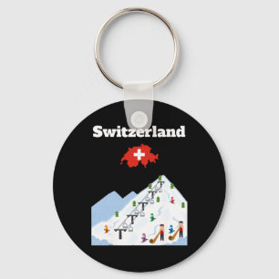 Switzerland Ski Trip Souvenir Skiing Lover Swiss F Key Ring