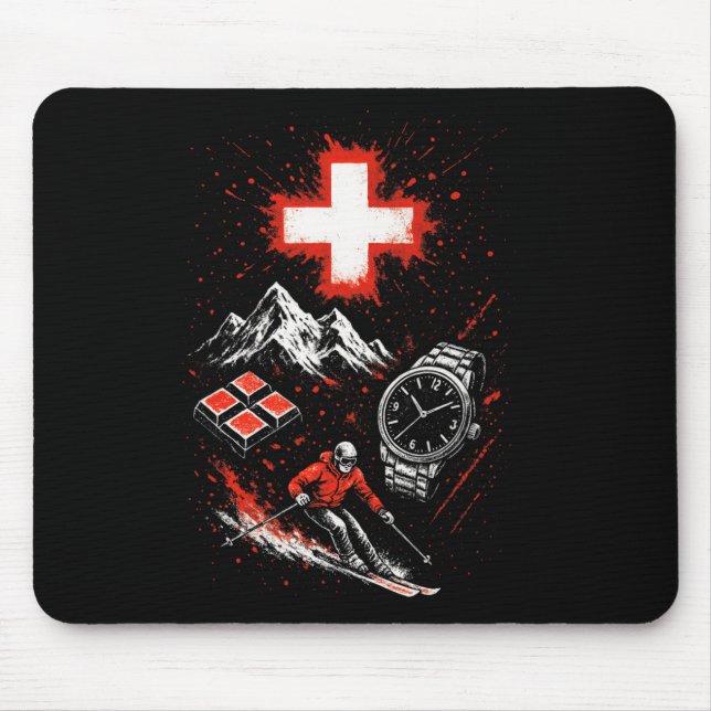 Switzerland Skiing Mountains Adventure Alps  Mouse Mat (Front)