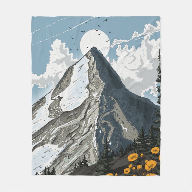 Switzerland Snow Capped Mountain Fleece Blanket (Front)