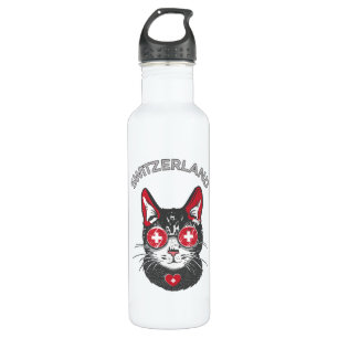 Switzerland Soccer Cat Mascot Swiss Fan flag 710 Ml Water Bottle