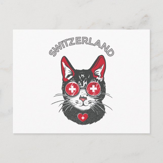 Switzerland Soccer Cat Mascot Swiss Fan flag Postcard (Front)