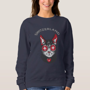 Switzerland Soccer Cat Mascot Swiss Fan flag Sweatshirt