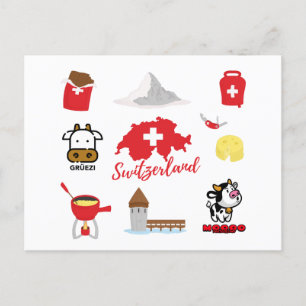 Switzerland Souvenirs Symbols Postcard