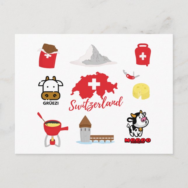 Switzerland Souvenirs Symbols Postcard (Front)