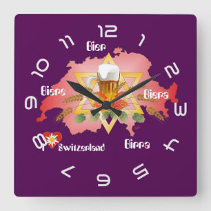 Switzerland - Suisse - Svizzera - Svizra - Square Wall Clock