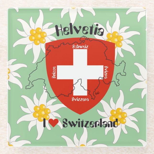 Switzerland Suisse Svizzera Svizra Switzerland Glass Coaster (Front)