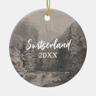 Switzerland Swiss Alps Landscape Art Ceramic Tree Decoration