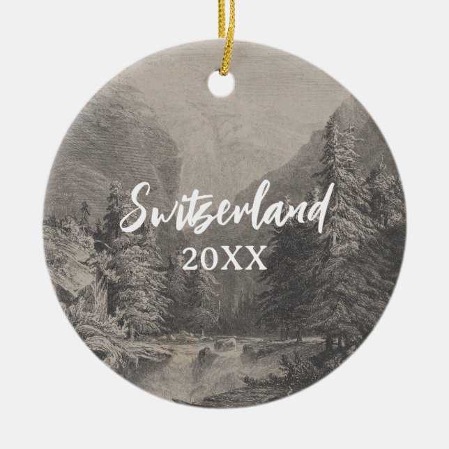 Switzerland Swiss Alps Landscape Art Ceramic Tree Decoration (Front)