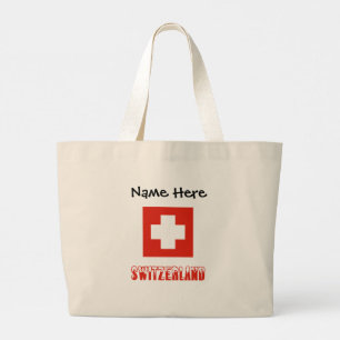 Switzerland Swiss Flag Black Personalisation  Large Tote Bag
