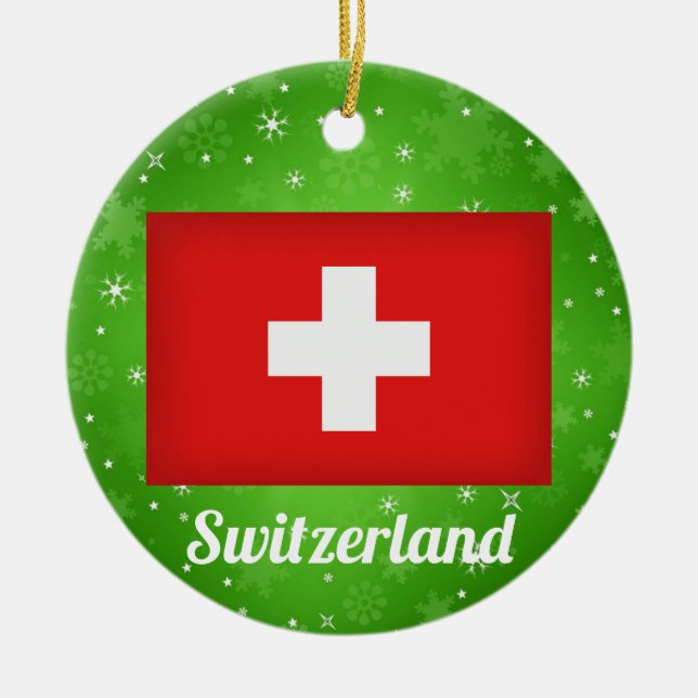 Switzerland Swiss Flag Christmas Ceramic Tree Decoration (Front)