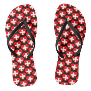 Switzerland Swiss Flag Colours Hearts Pattern Flip Flops