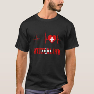 Switzerland Swiss Flag Heart Heartbeat EKG Pulse S T-Shirt