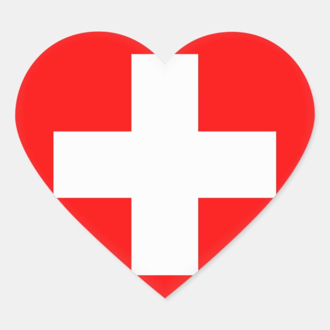 Switzerland (Swiss) Flag Heart Sticker (Front)