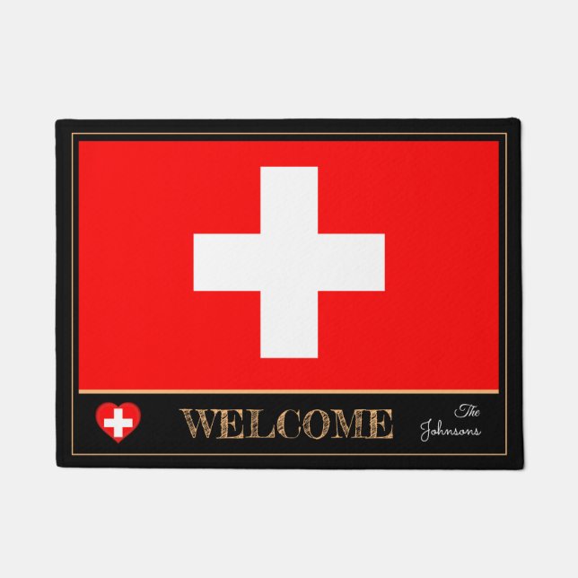 Switzerland & Swiss Flag house mats/sports Welcome Doormat (Front)
