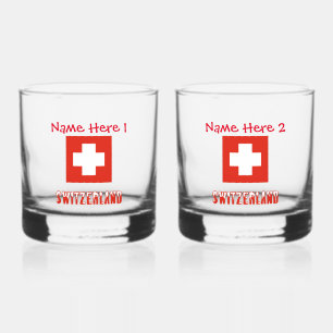 Switzerland Swiss Flag Red Personalisation Whiskey Glass