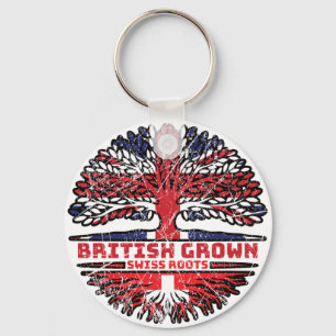 Switzerland Swiss Uk United Kingdom British Tree Key Ring