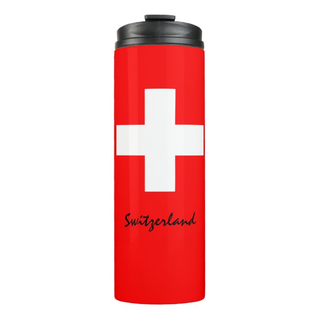Switzerland Travel Mug, patriotic Swiss Flag Thermal Tumbler (Front)