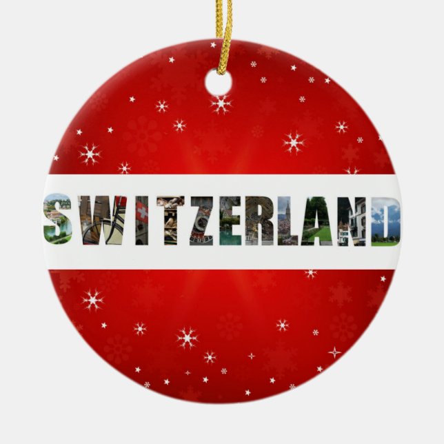 Switzerland Travel Photos Snowflake Christmas Ceramic Tree Decoration (Front)