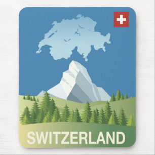 Switzerland Travel Poster Mouse Mat