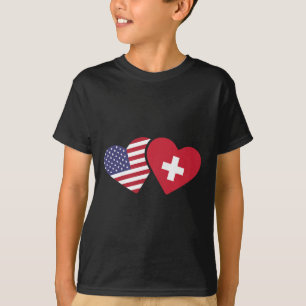 Switzerland Usa Flag T Shirt Heart Swiss American
