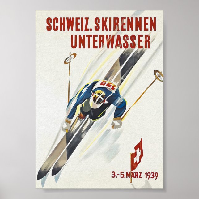 Switzerland Vintage Ski Poster (Front)