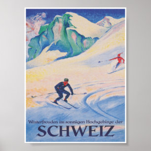 Switzerland Vintage Ski Travel Poster