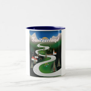 Switzerland Vintage style vacation poster Two-Tone Coffee Mug