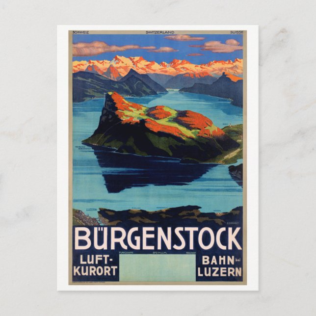 Switzerland Vintage Travel Poster Restored Postcard (Front)