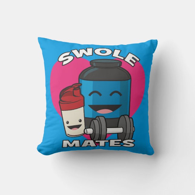 SWOLEMATES Funny Bodybuilding Protein Shake Cushion (Front)