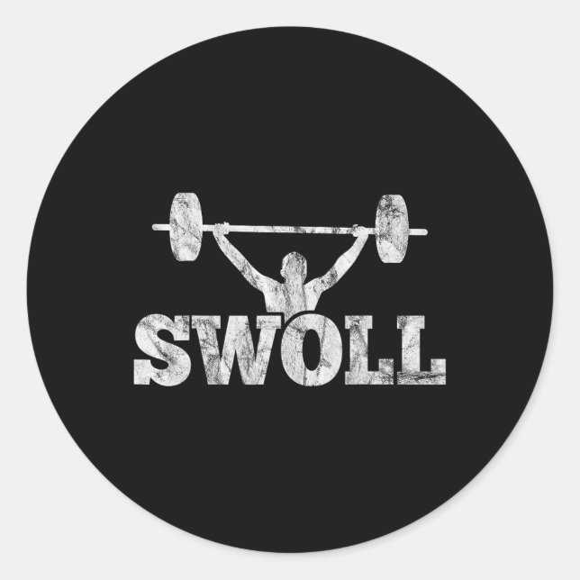 Swoll Funny Muscular Weightlifting And Bodybuildin Classic Round Sticker (Front)